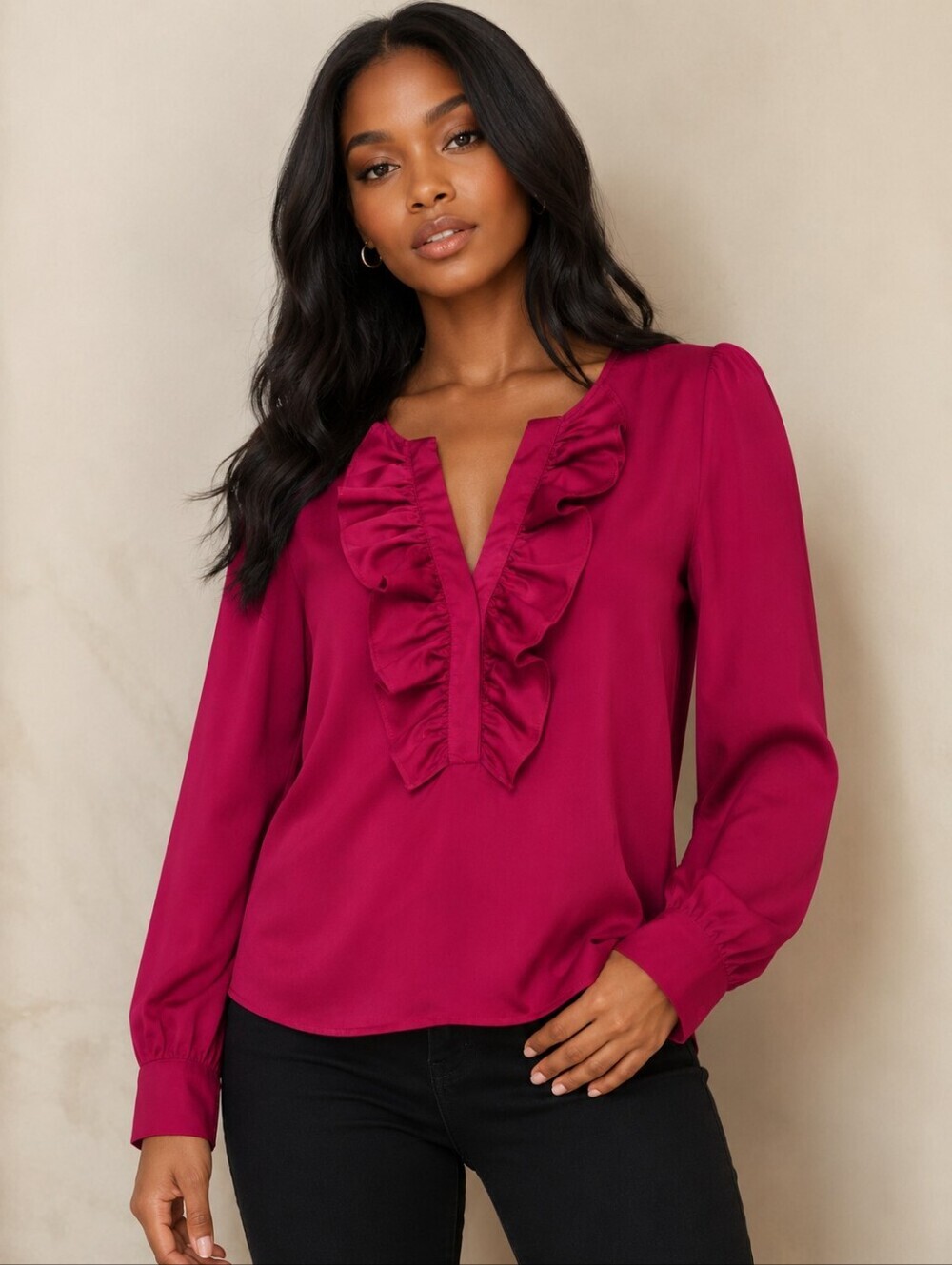 ❤️ J CREW LONG-SLEEVE RUFLE-FRONT TOP IN SATIN CREPE, XS